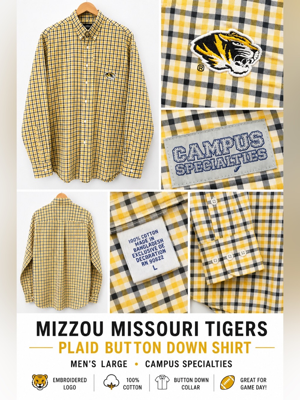 Campus Specialties Mizzou Missouri Tigers Yellow Plaid Button-Down Shirt - Men